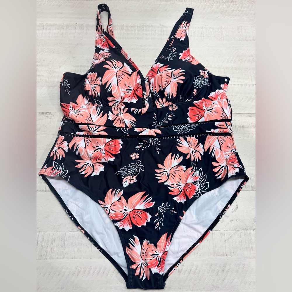 Plus Size One Piece Sexy V Neck Backless Bathing Suit Mesh Tummy Control